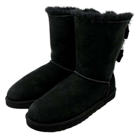 UGG Women's BRIGITTE BOW Black Suede Sheepskin Womens Ankle Boots Size 9 - Picture 1 of 6